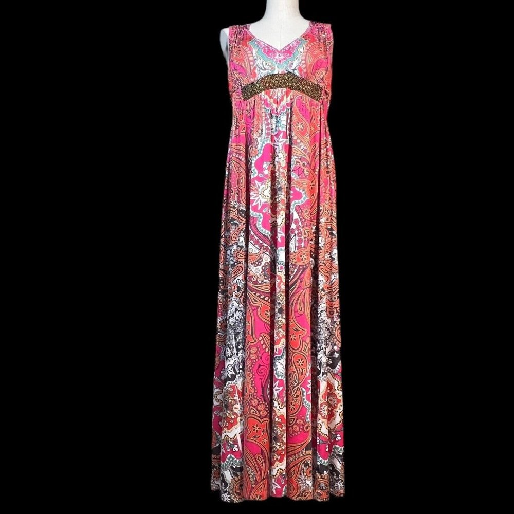 Womens Style & Co Sleeveless Maxi Dress Pink Orange Floral Size Large Hippie Y2K - Picture 2 of 7